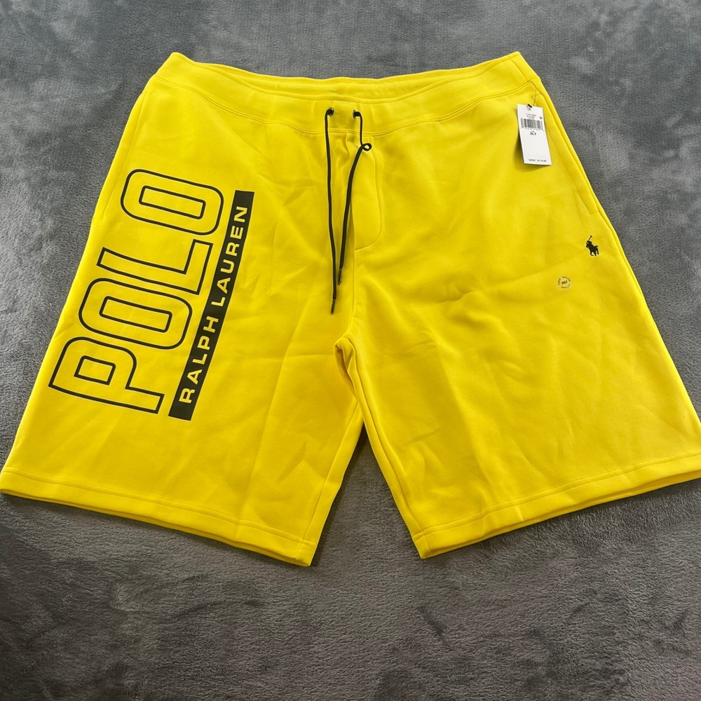 NWT Polo Ralph Lauren Mens 2XLT Yellow Double-Knit Logo Graphic Shorts NWT